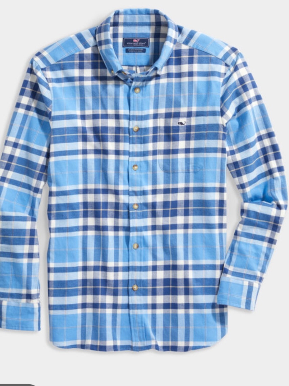 Vineyard Vines Light and Navy Blue Plaid Flannel Button-Down